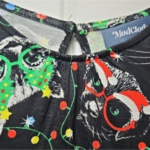 Modcloth Festive Holiday Kitty Dog Christmas Print Long Sleeve Dress Small New - Picture 10 of 10